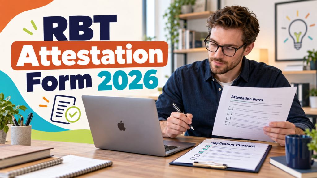 RBT Attestation Form 2026 cover showing a white adult man reviewing an attestation form beside an Apple laptop