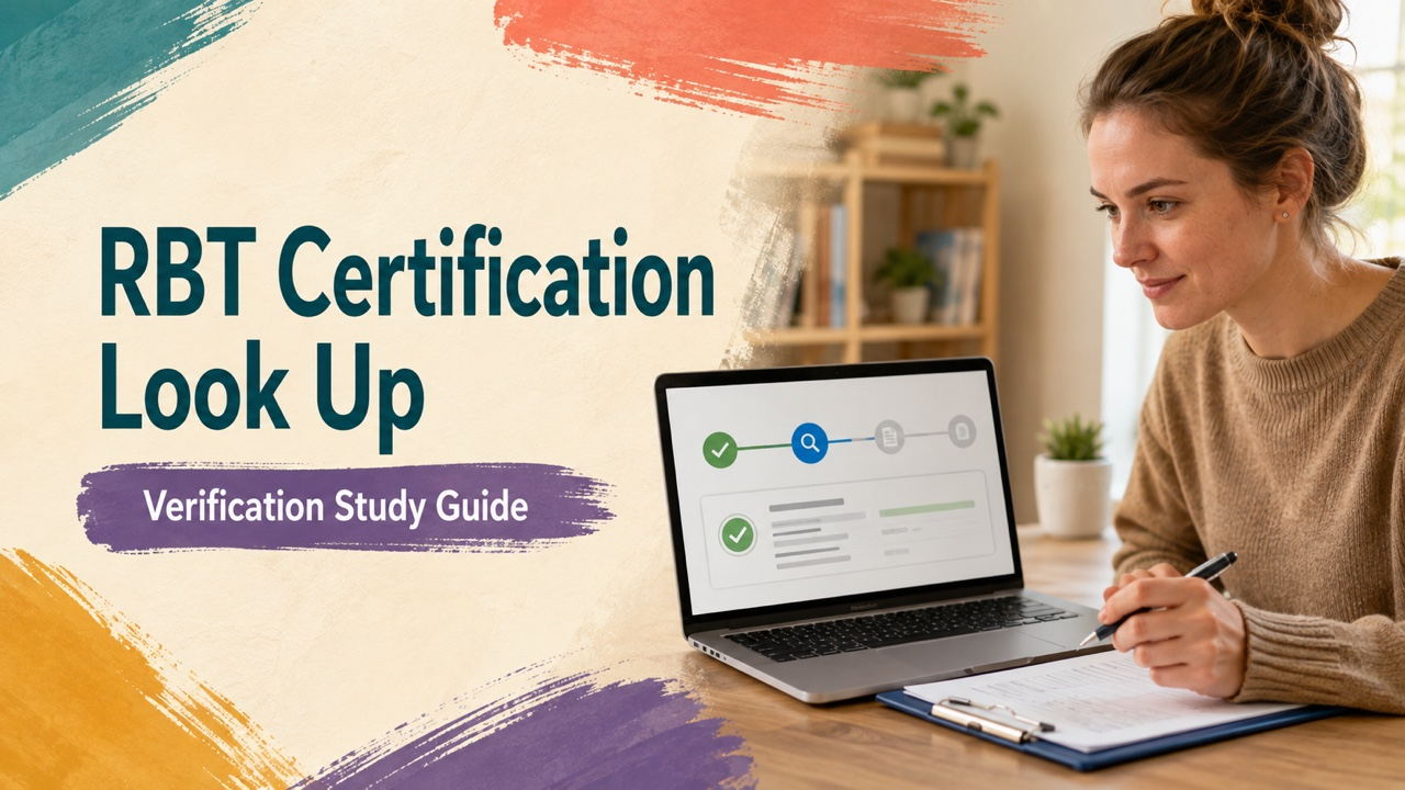 rbt certification look up cover with a white adult learner checking an official credential search workflow