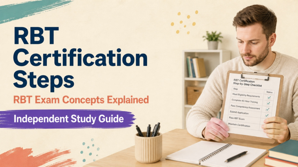 rbt certification steps study guide with white adult RBT candidate