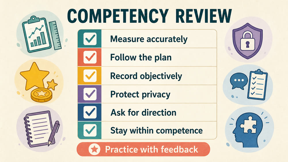rbt competency assessment answers: measurement, teaching, documentation, and ethics checklist