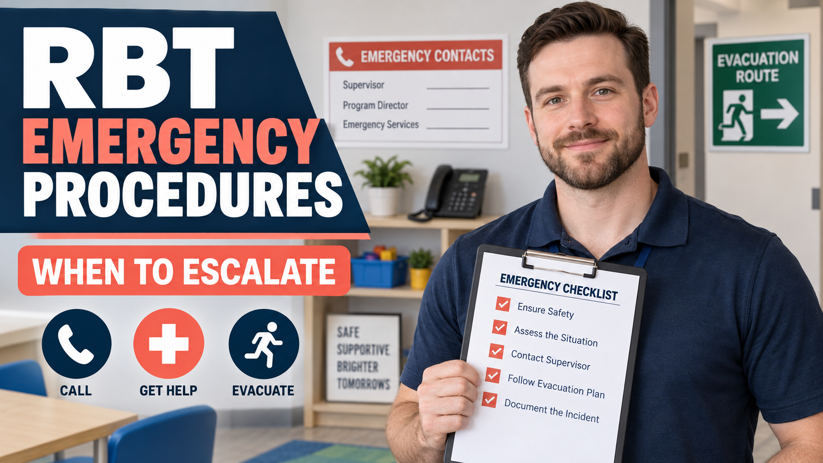 White man reviewing an RBT emergency procedures checklist