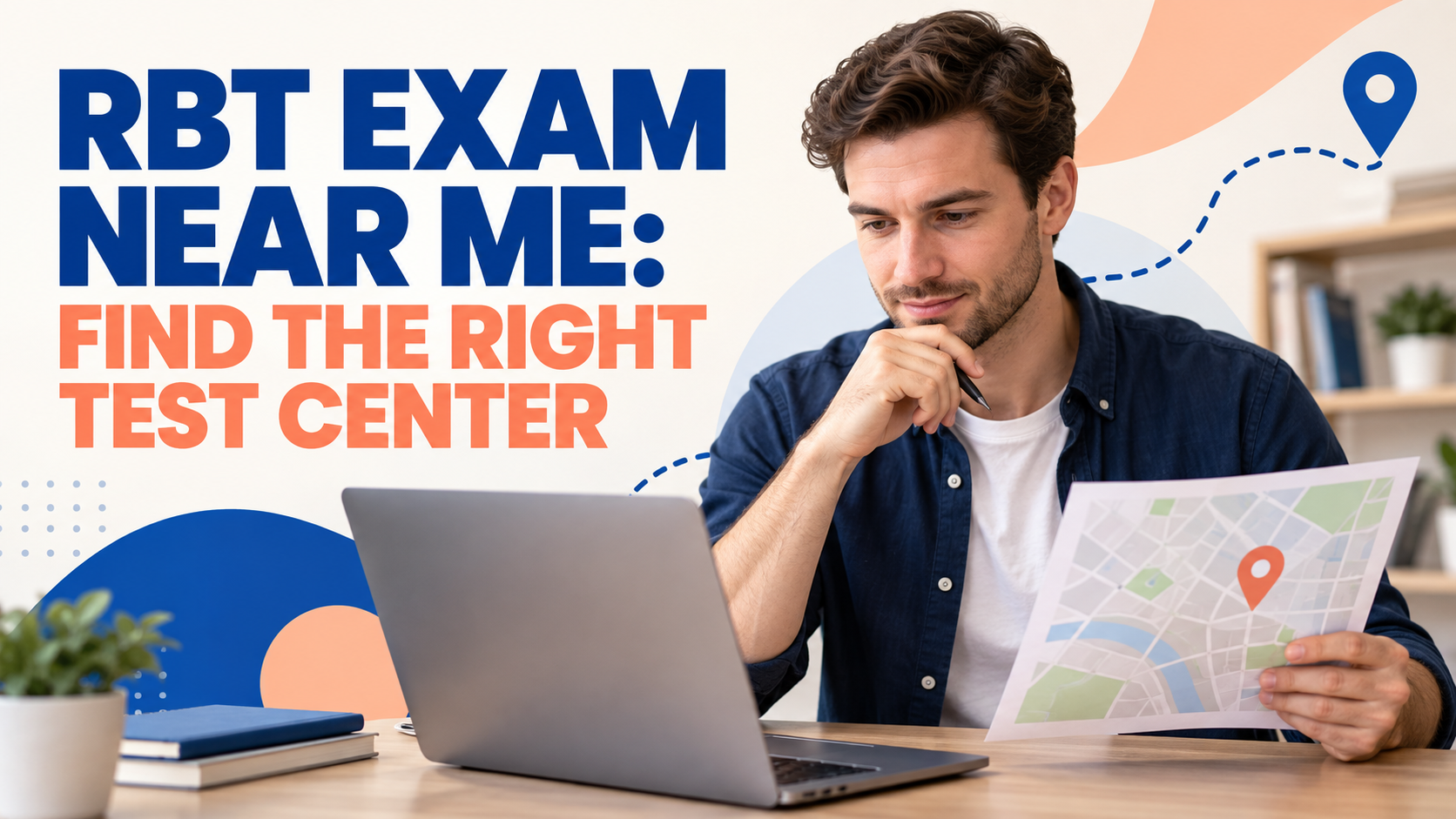rbt exam near me planning scene with a white adult man reviewing an official test center map