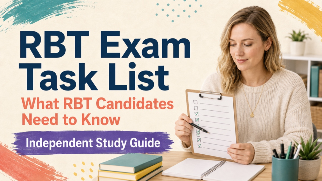 rbt exam task list study guide with white adult RBT candidate