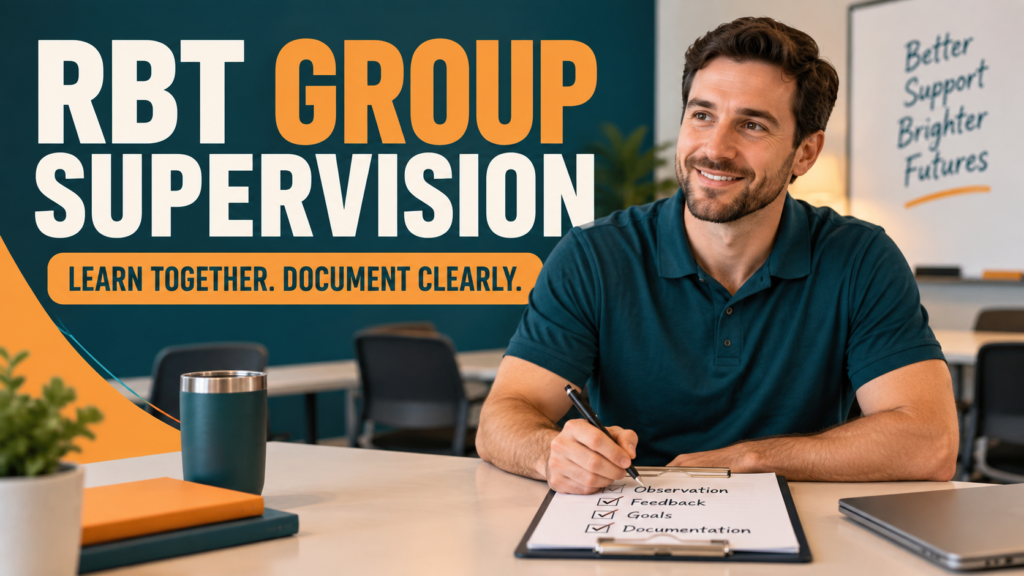 rbt group supervision guide with a white adult man reviewing a supervision checklist