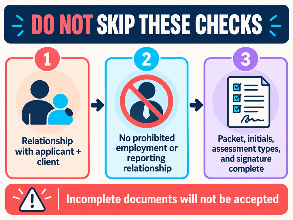 rbt initial competency assistant assessor - RBT assistant assessor relationship and completeness checks for applicant, client
