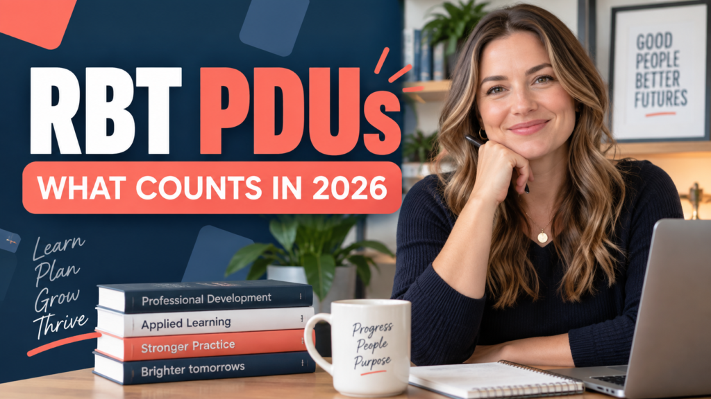 White adult woman reviewing RBT PDUs and professional development records
