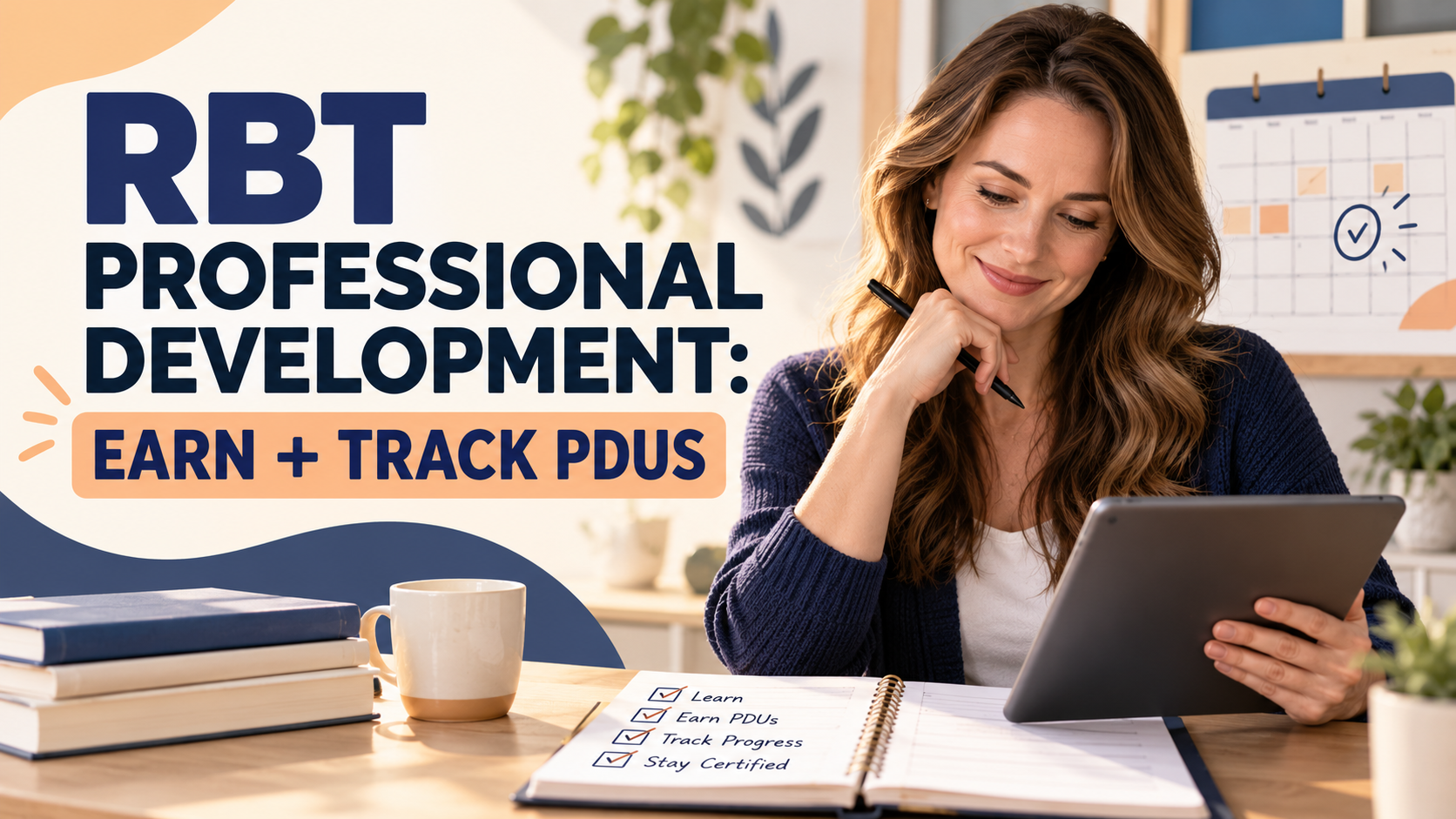 RBT professional development planning session with a white adult woman reviewing a PDU tracker