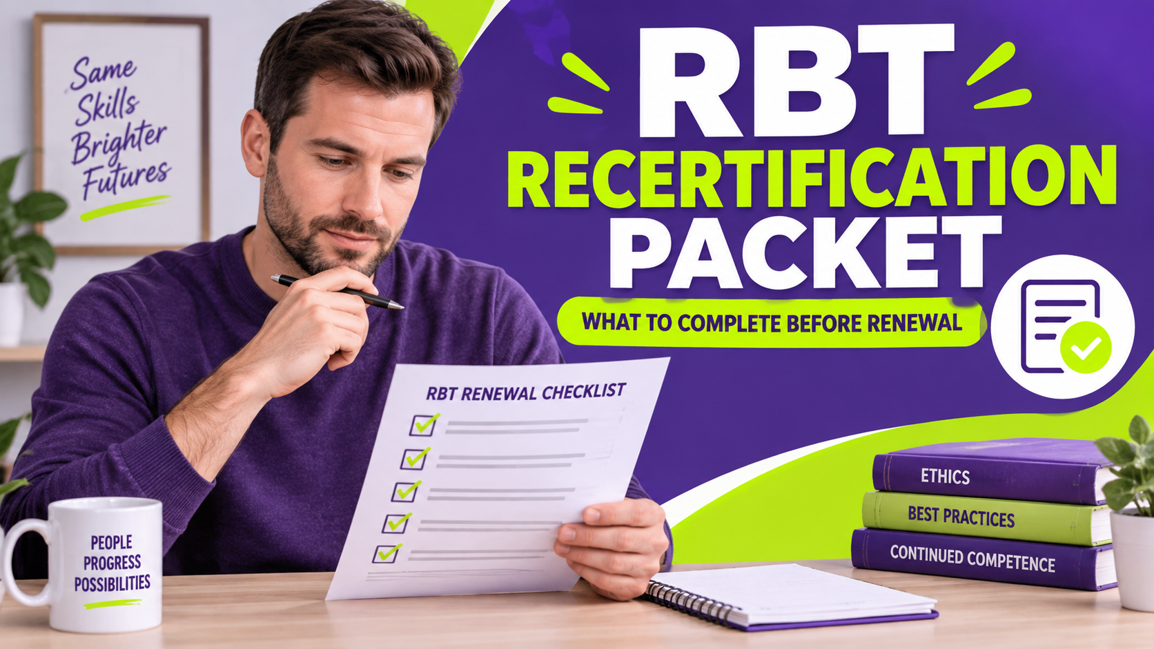 White man reviewing an RBT recertification packet checklist