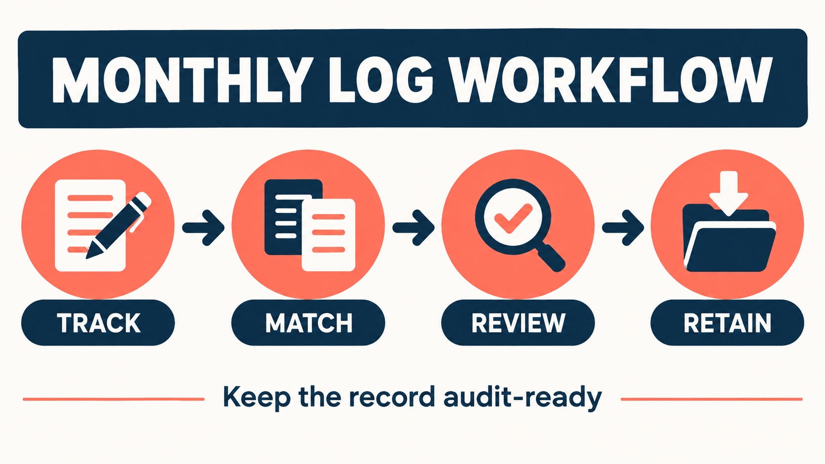 Monthly RBT supervision log workflow showing track, match, review, and retain