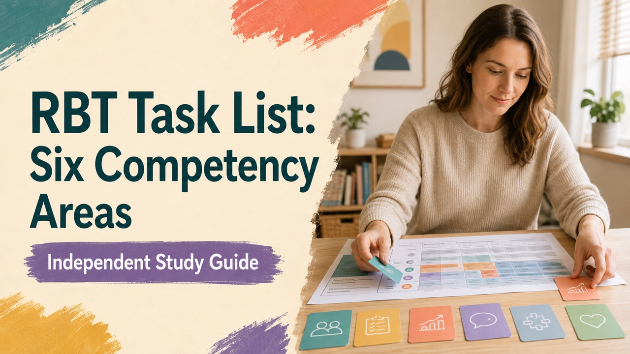 rbt task list has how many areas of competencies cover with a white adult learner organizing six study domains