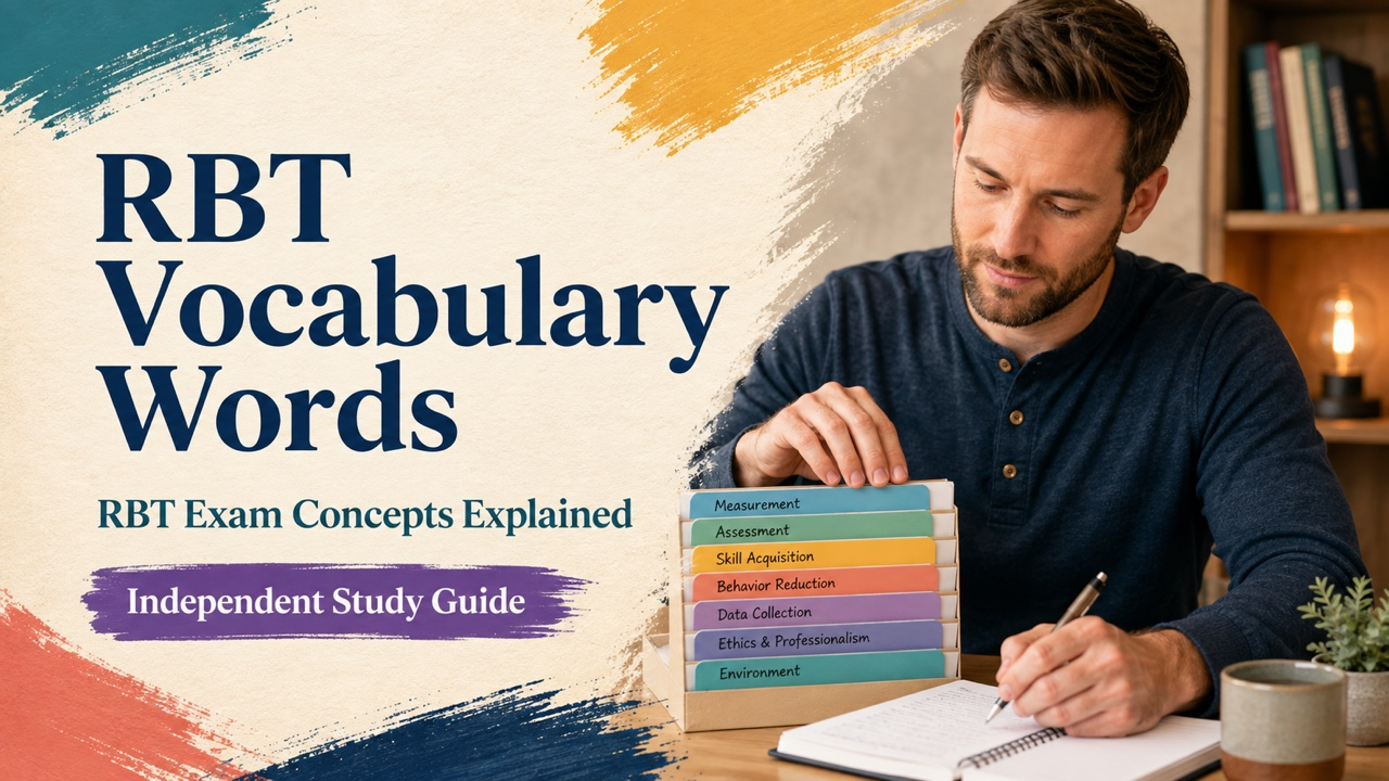rbt vocabulary words cover with a white adult learner organizing a domain-based word list