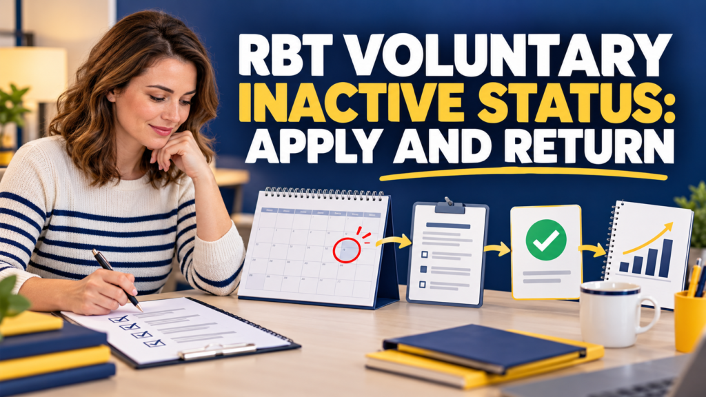 rbt voluntary inactive status planning with a white adult woman reviewing a certification calendar and checklist