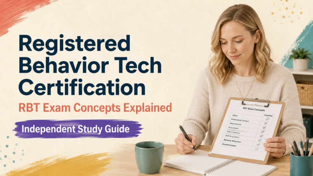 registered behavior tech certification study guide with white adult RBT candidate