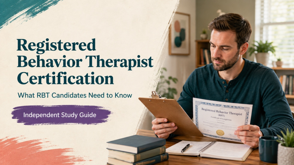 registered behavior therapist certification study guide with a white adult RBT candidate