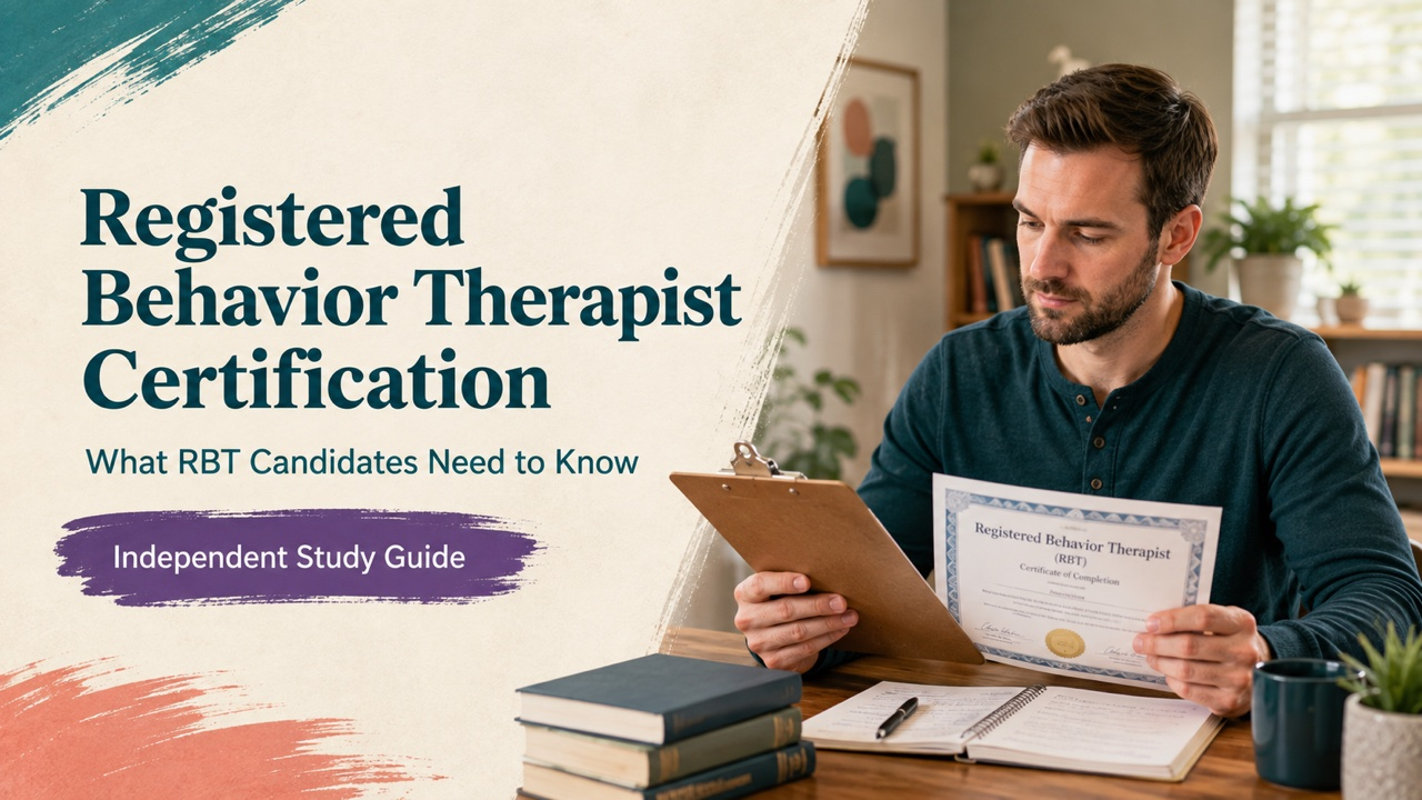 registered behavior therapist certification study guide with a white adult RBT candidate