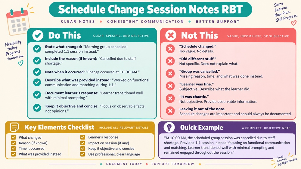 schedule change session notes rbt RBT study checklist