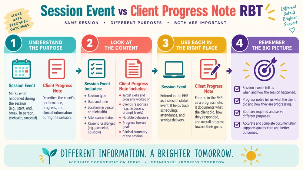 session event vs client progress note rbt concept sequence for RBT study
