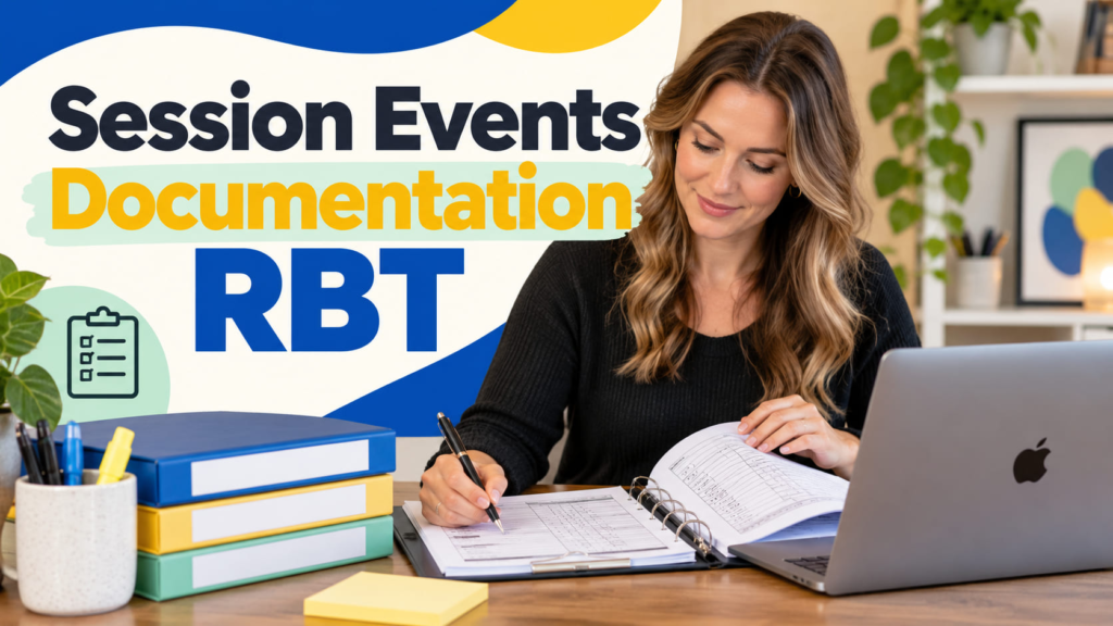 Session Events Documentation RBT cover with a white woman organizing objective records beside an Apple MacBook