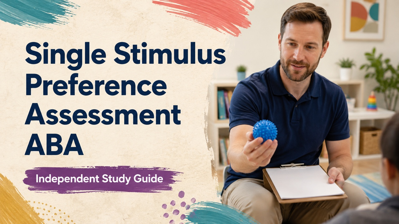 single stimulus preference assessment aba cover with a white adult technician presenting one choice item