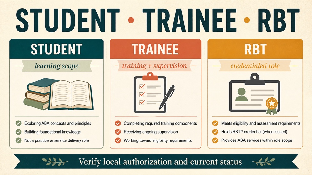 student analyst aba: student trainee and RBT comparison
