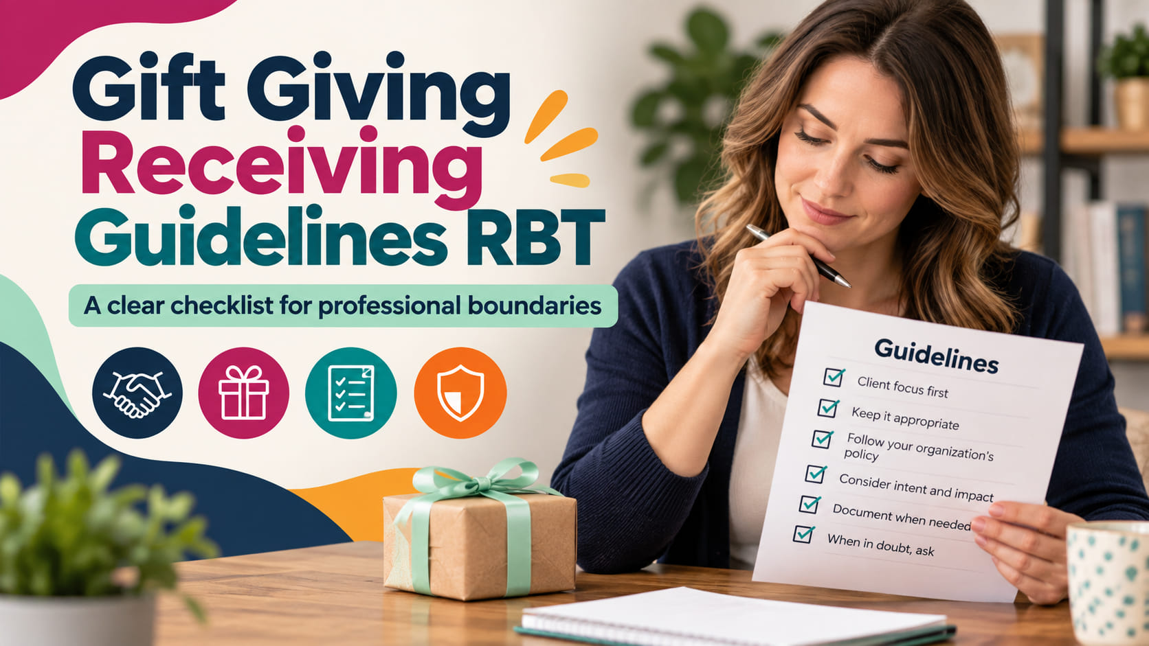 gift giving receiving guidelines rbt - Gift guideline checklist infographic showing policy, context, supervisor, and record
