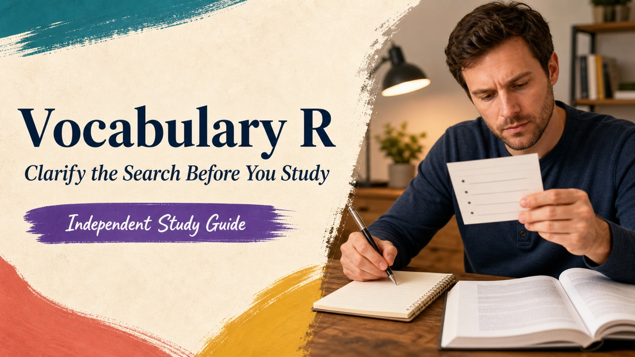 vocabulary r cover with a white adult learner checking an ambiguous vocabulary note against source materials