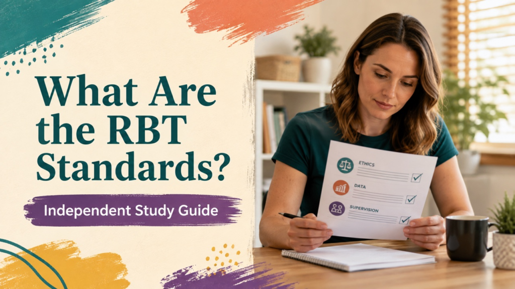 what are the rbt standards cover with a white adult technician reviewing an ethics and data checklist