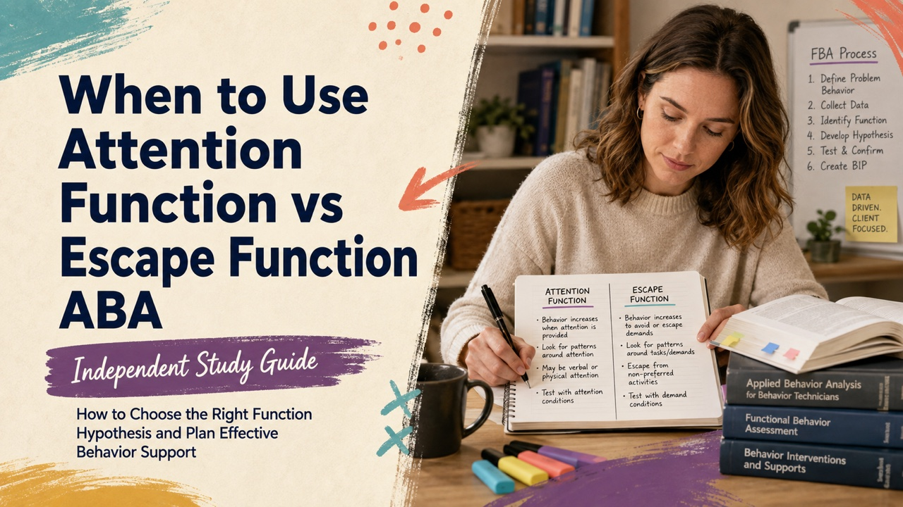 when to use attention function vs escape function aba study guide with white adult RBT candidate