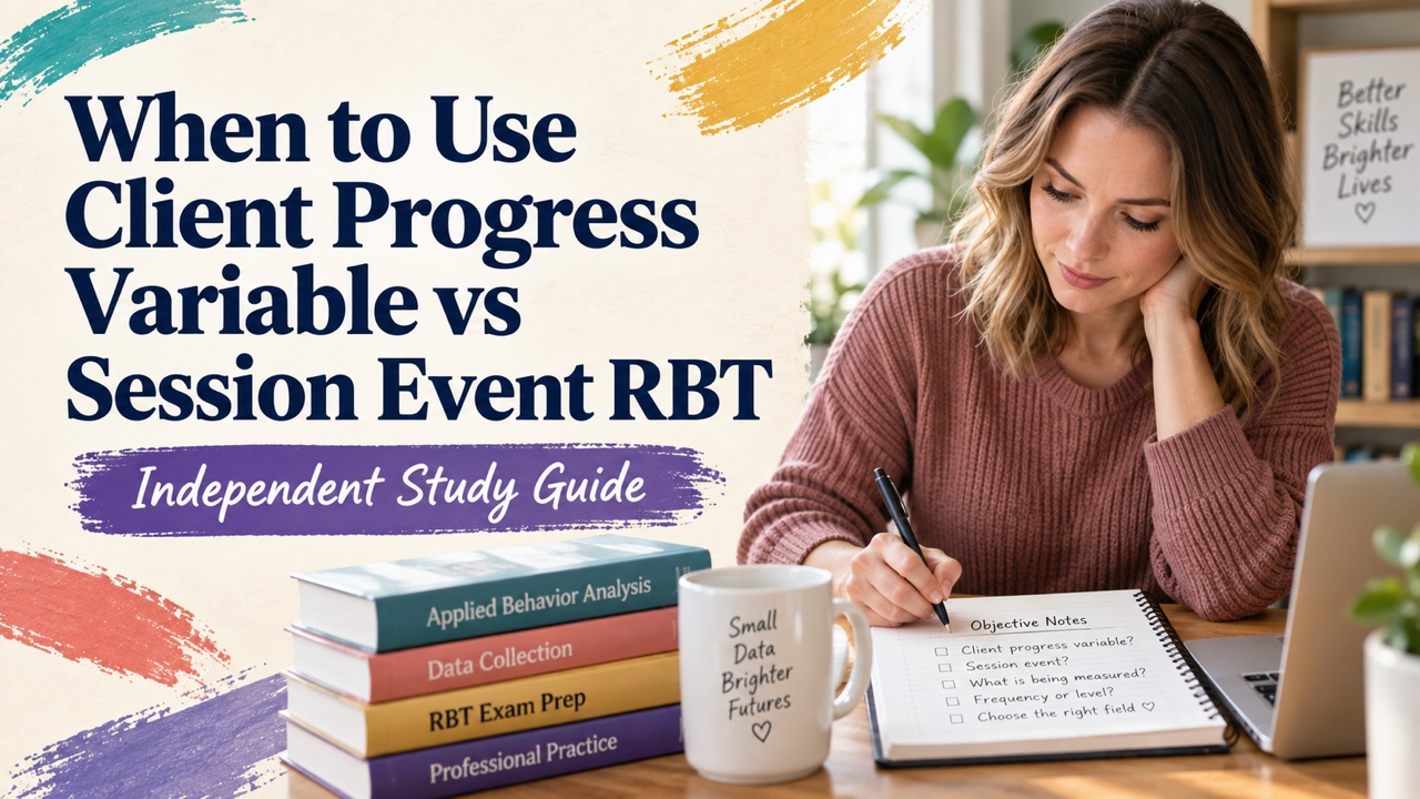 when to use client progress variable vs session event rbt study guide with white adult RBT candidate