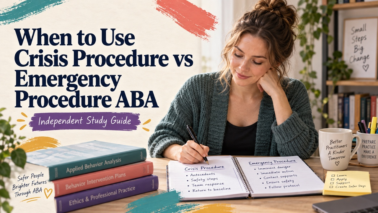 when to use crisis procedure vs emergency procedure aba study guide with white adult RBT candidate