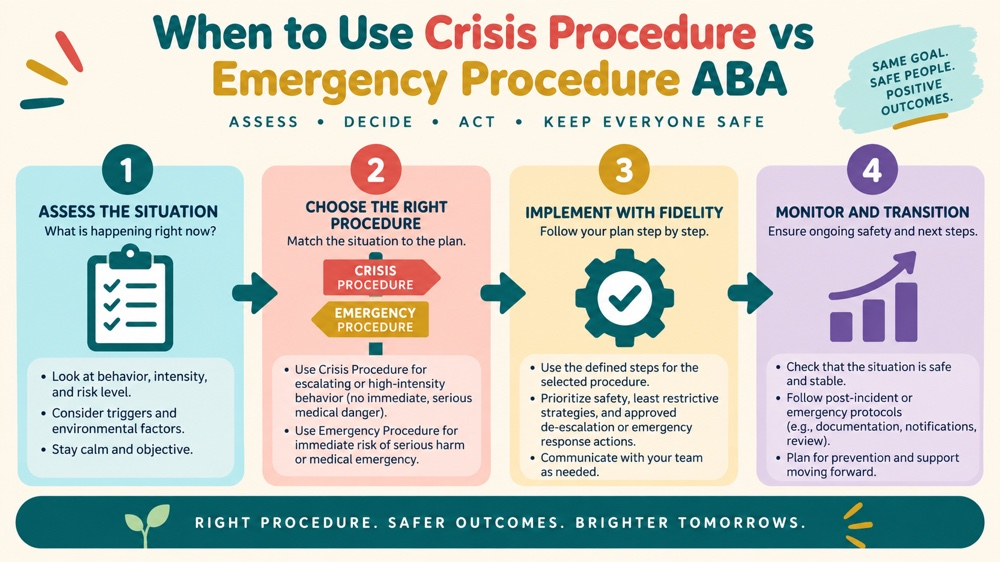 when to use crisis procedure vs emergency procedure aba concept sequence for RBT study