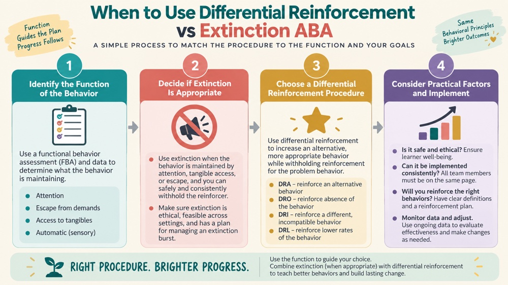 when to use differential reinforcement vs extinction aba concept sequence for RBT study