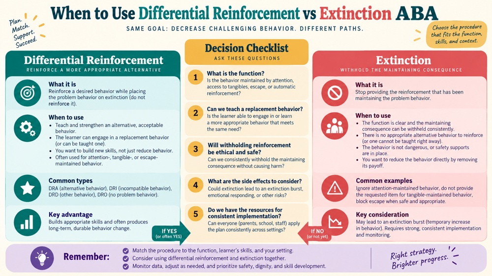 when to use differential reinforcement vs extinction aba RBT study checklist