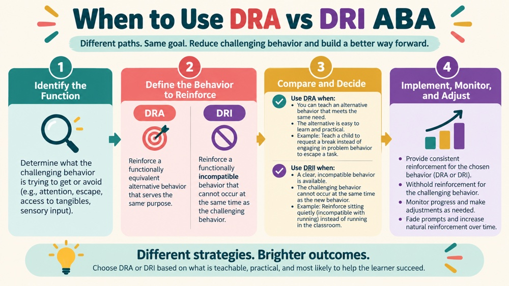 when to use dra vs dri aba concept sequence for RBT study