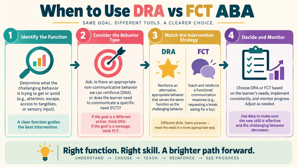 when to use dra vs fct aba concept sequence for RBT study