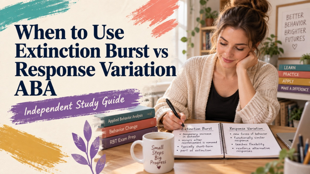 when to use extinction burst vs response variation aba study guide with white adult RBT candidate