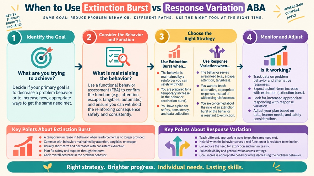 when to use extinction burst vs response variation aba concept sequence for RBT study