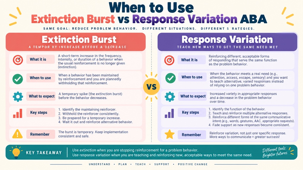 when to use extinction burst vs response variation aba RBT study checklist