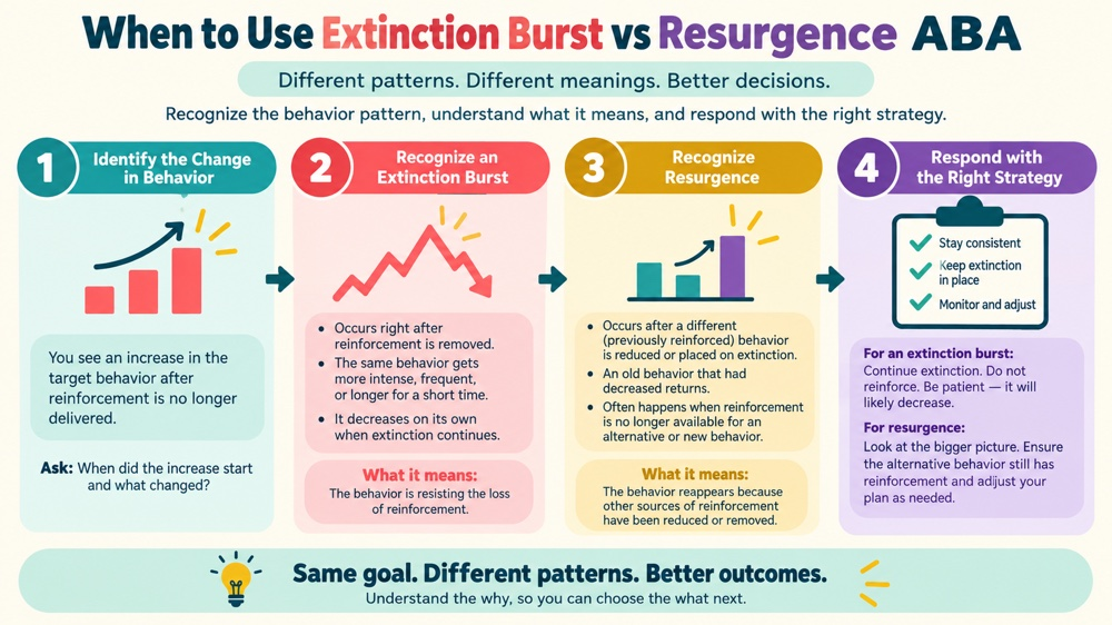 when to use extinction burst vs resurgence aba concept sequence for RBT study