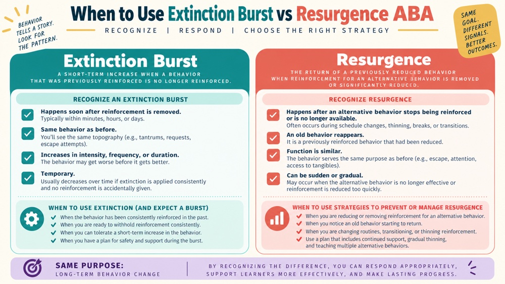 when to use extinction burst vs resurgence aba RBT study checklist