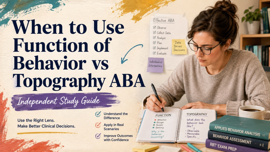 when to use function of behavior vs topography aba study guide with white adult RBT candidate