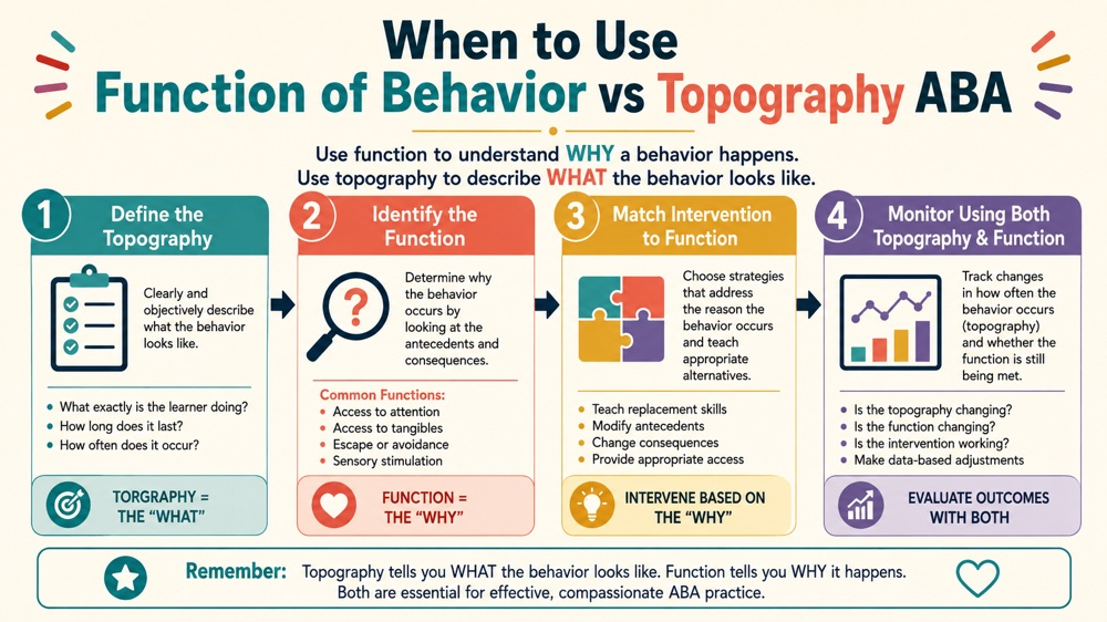 when to use function of behavior vs topography aba concept sequence for RBT study