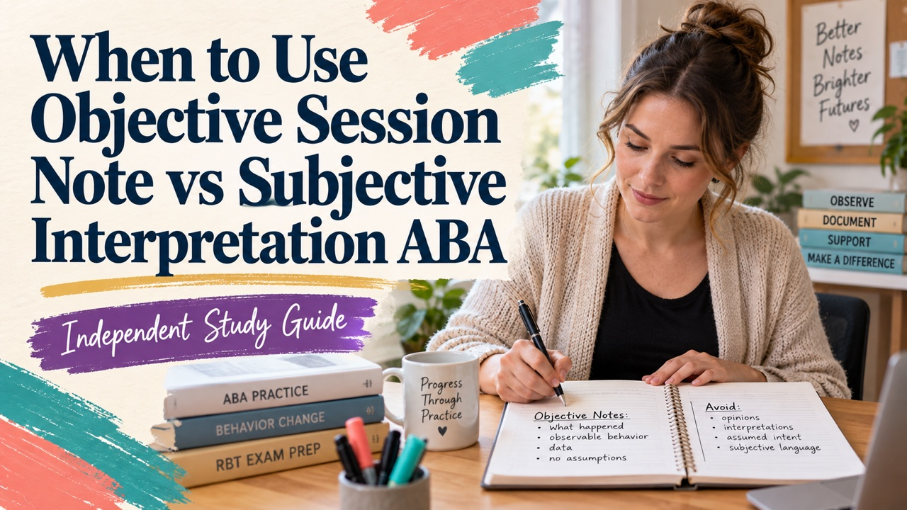 when to use objective session note vs subjective interpretation aba study guide with white adult RBT candidate