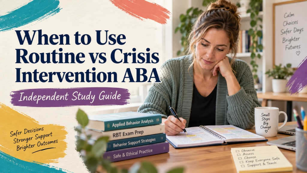 when to use routine behavior intervention vs crisis intervention aba study guide with white adult RBT candidate