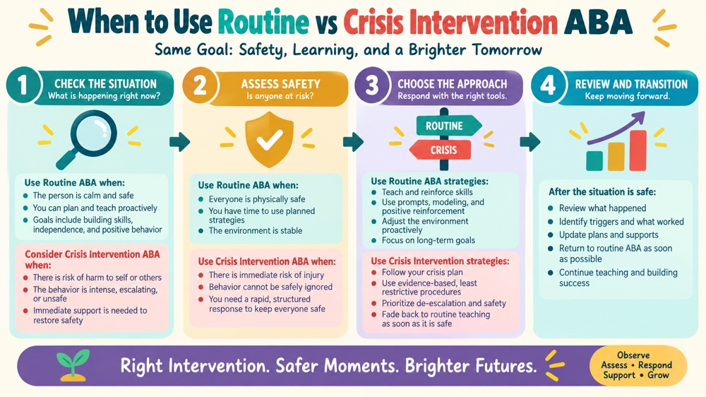 when to use routine behavior intervention vs crisis intervention aba concept sequence for RBT study