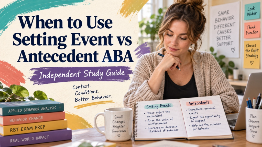 when to use setting event vs antecedent aba study guide with white adult RBT candidate