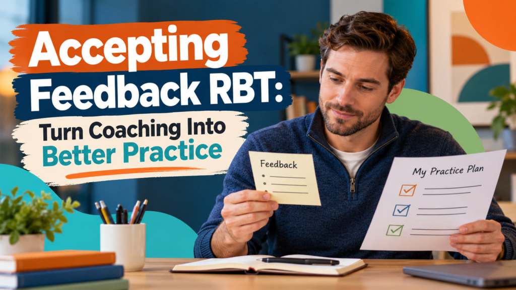 Accepting feedback RBT cover showing a white man reviewing coaching and a practice plan