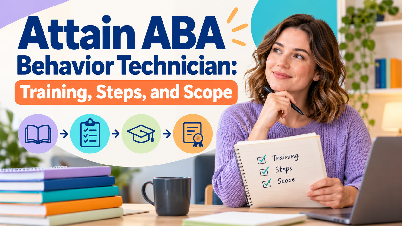 Attain ABA behavior technician cover showing a white woman reviewing training and scope steps
