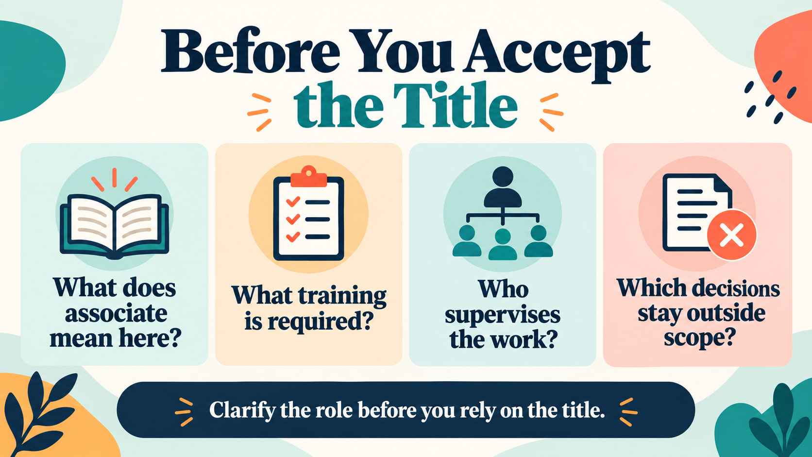 Associate behavior technician infographic showing questions about the title, training, supervision, and scope