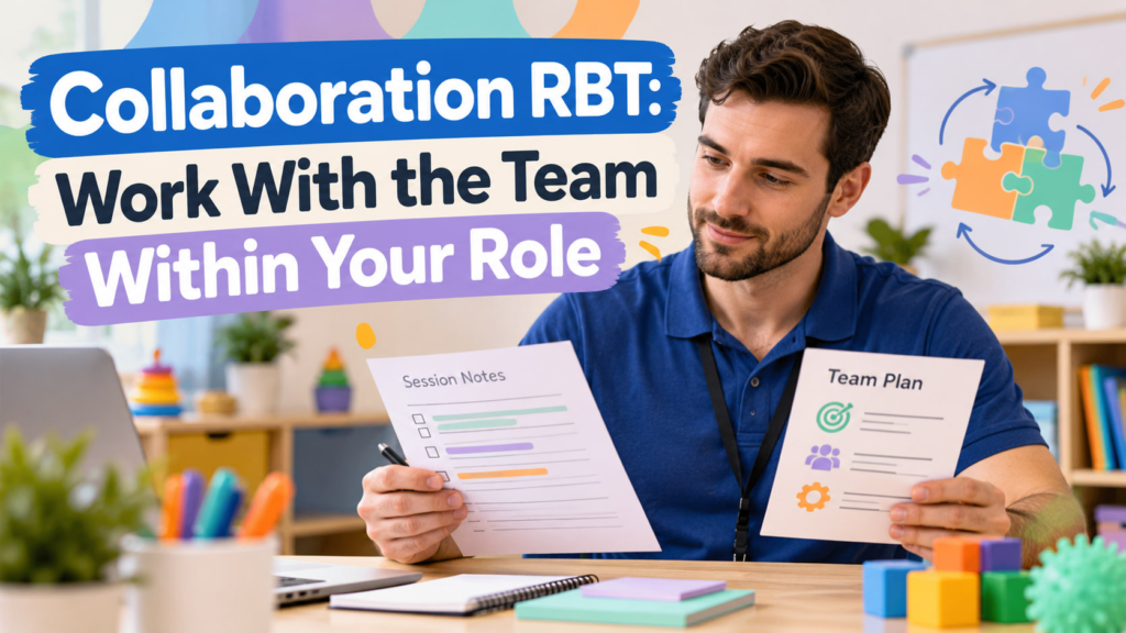 Collaboration RBT cover showing a white male RBT reviewing session notes and a team plan